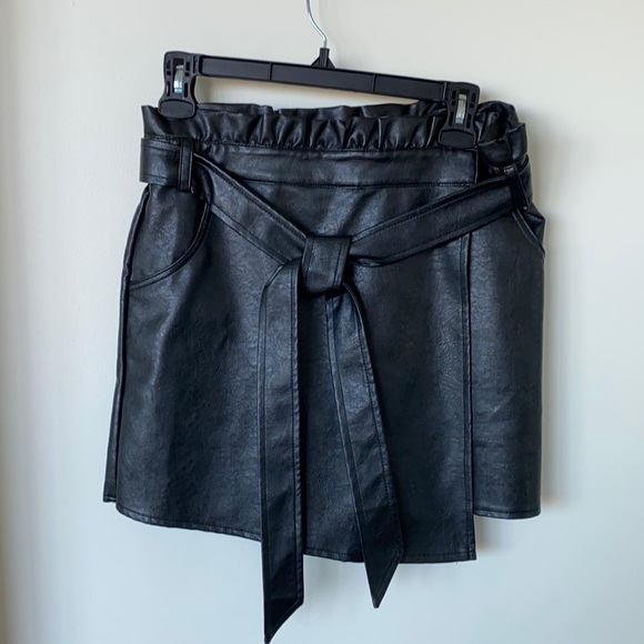 Blue Blush Pants - Black Leather Skort